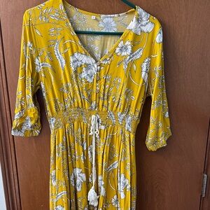 Amazon Yellow Floral Midi Dress